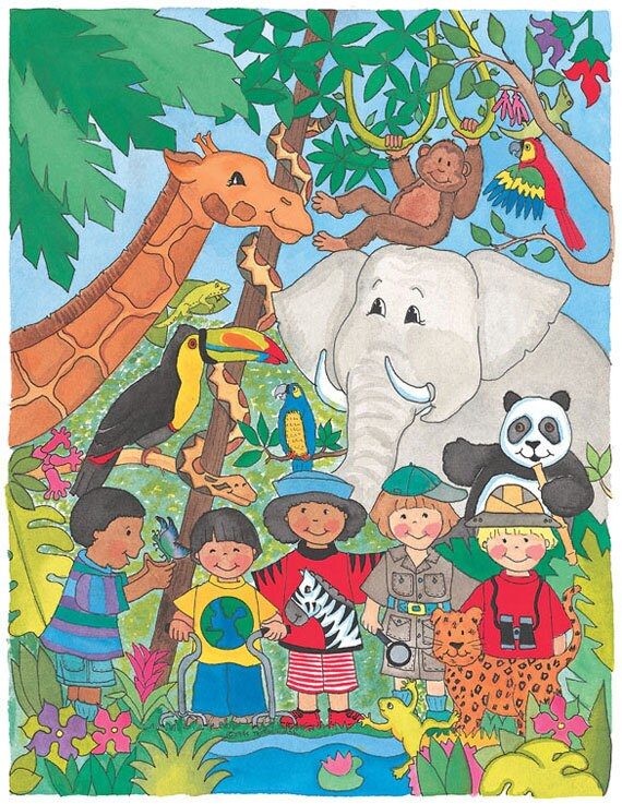 Kids In The Jungle, watercolor illustration by Teresa Walsh